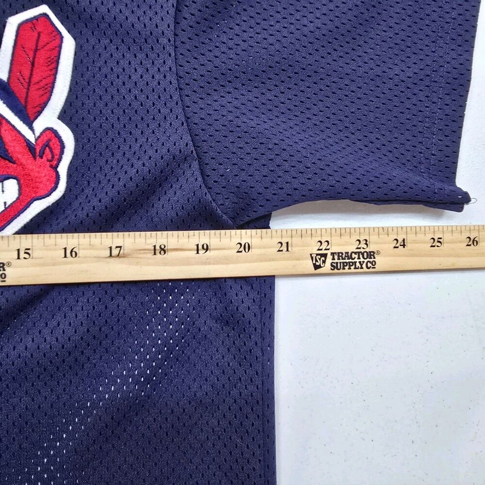 VTG Cleveland Indians Navy Chief Wahoo Jersey Majestic *missing 1 Button And Tag - Picture 4 of 6
